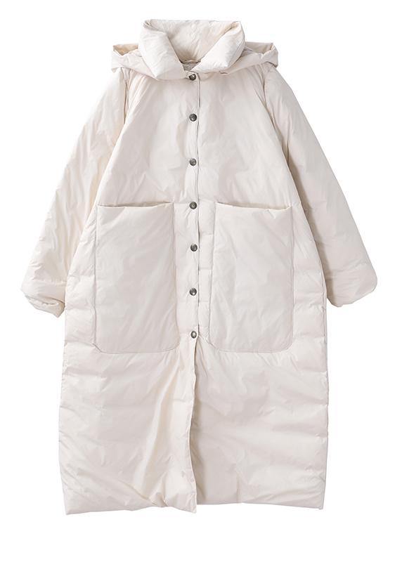 Oversize Winter Coats Beige Hooded Pockets Warm Winter Coat