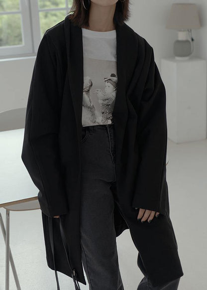 Oversize Winter Jackets Black Batwing Sleeve Pockets Woolen Outwear