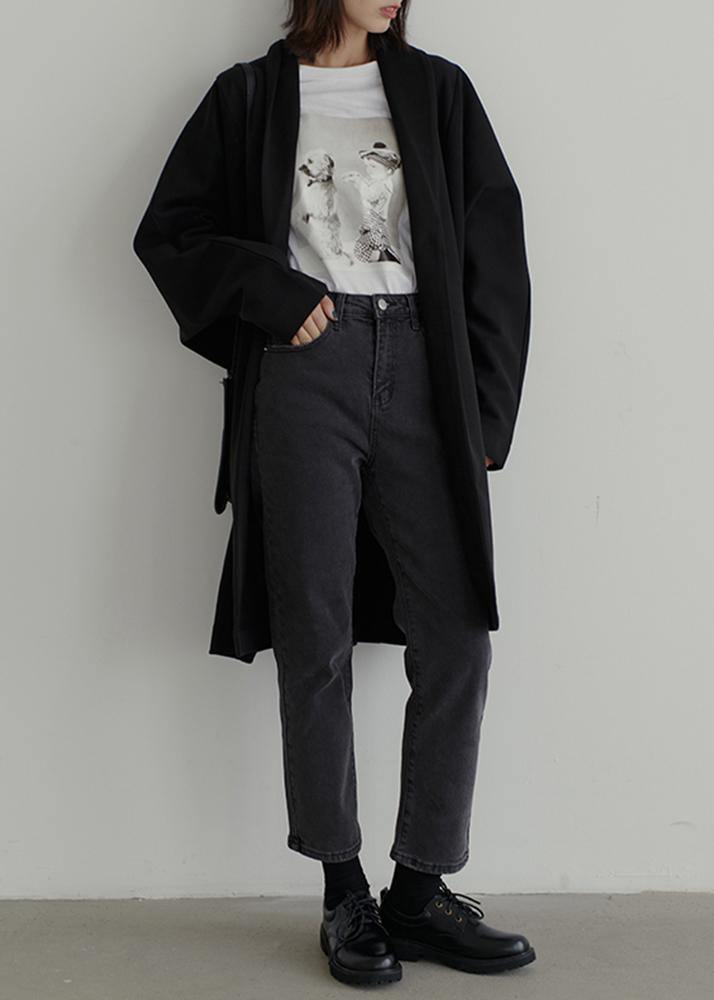 Oversize Winter Jackets Black Batwing Sleeve Pockets Woolen Outwear
