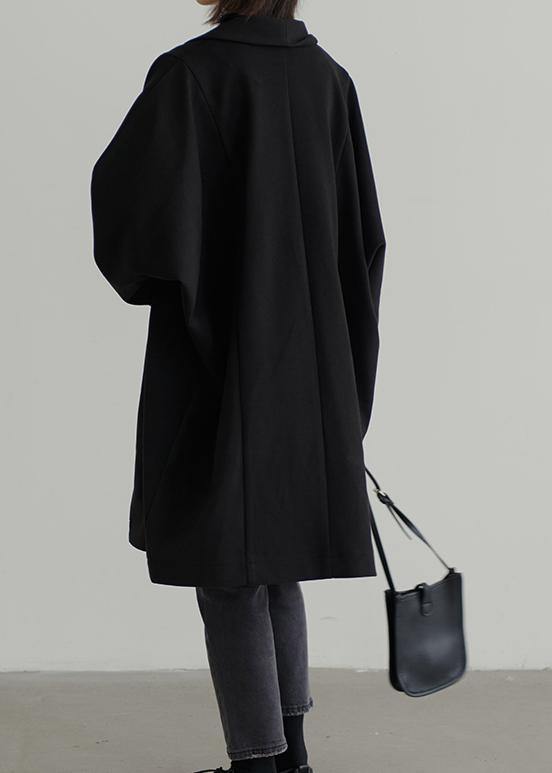Oversize Winter Jackets Black Batwing Sleeve Pockets Woolen Outwear