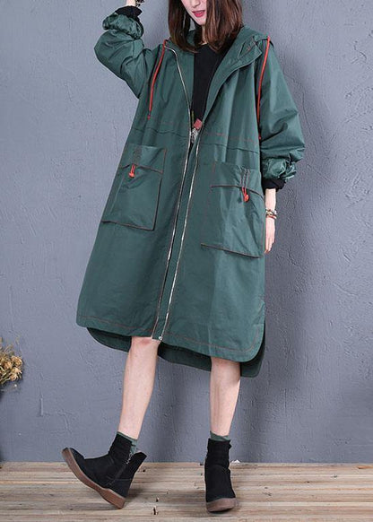 Oversized Maxi Coat Fall Green Side Open Hooded Coats