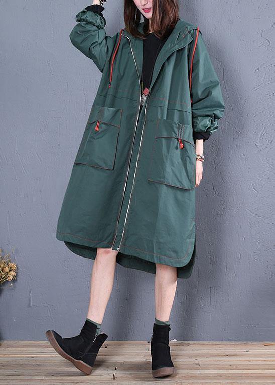 Oversized Maxi Coat Fall Green Side Open Hooded Coats