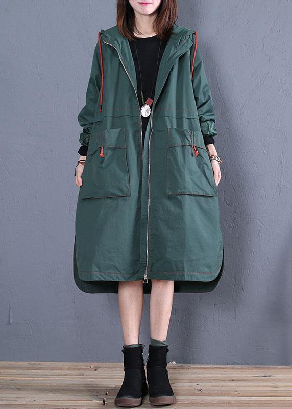 Oversized Maxi Coat Fall Green Side Open Hooded Coats