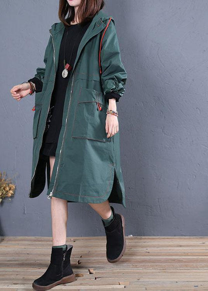 Oversized Maxi Coat Fall Green Side Open Hooded Coats