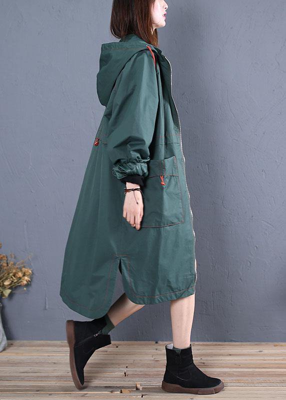 Oversized Maxi Coat Fall Green Side Open Hooded Coats