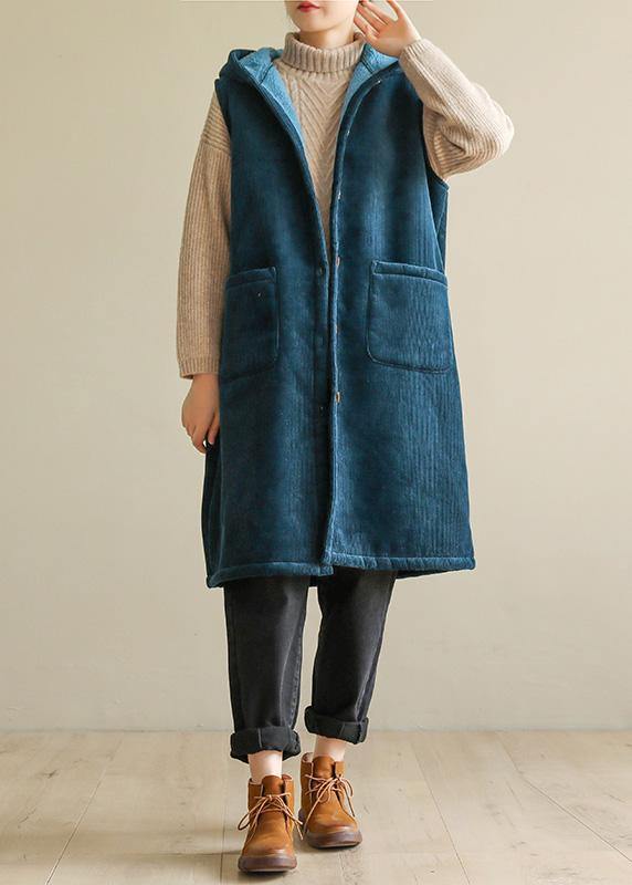 Oversized Winter Jacket Sleeveless Outwear Blue Hooded Coat