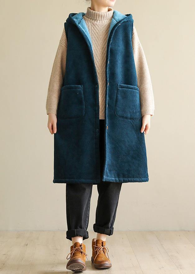Oversized Winter Jacket Sleeveless Outwear Blue Hooded Coat