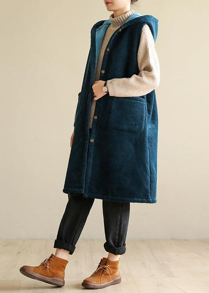 Oversized Winter Jacket Sleeveless Outwear Blue Hooded Coat