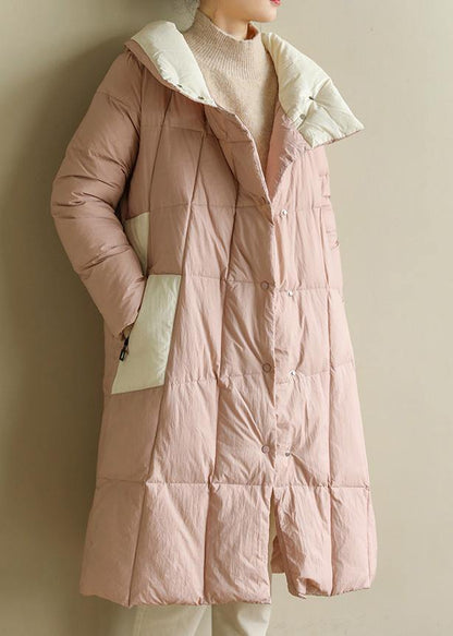 Pink Warm Winter Coat Clothing Patchwork Parka Stand Collar Fine Coats