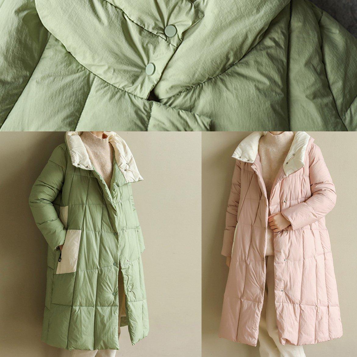 Pink Warm Winter Coat Clothing Patchwork Parka Stand Collar Fine Coats