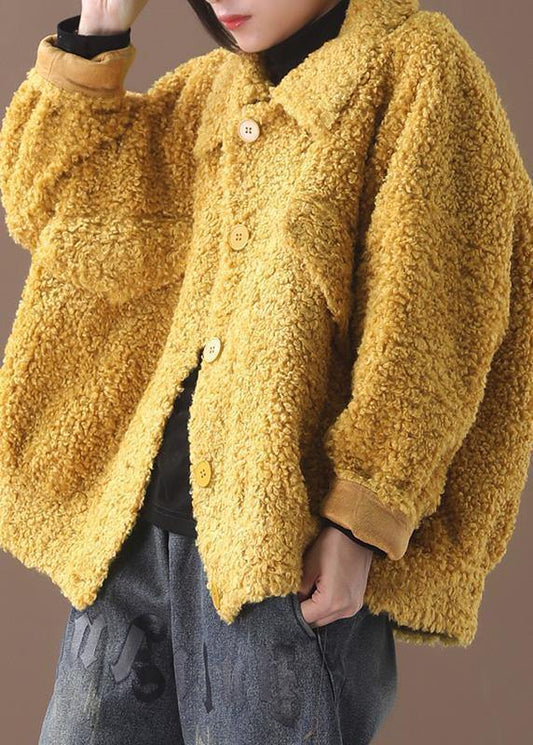 Coats Yellow Lapel Button Woolen Coats