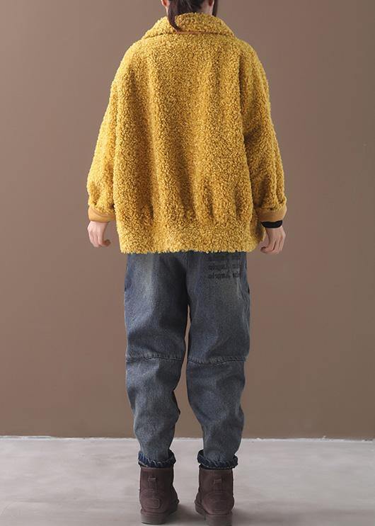 Coats Yellow Lapel Button Woolen Coats
