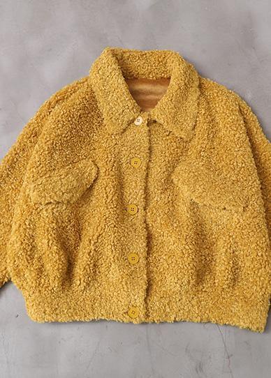 Coats Yellow Lapel Button Woolen Coats