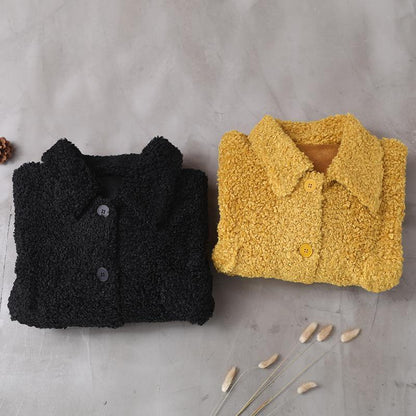Coats Yellow Lapel Button Woolen Coats