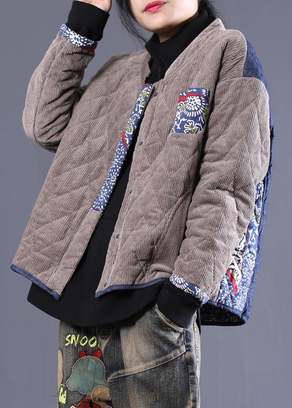 Jackets Overcoat Gray Patchwork Blue Stand Collar Parkas