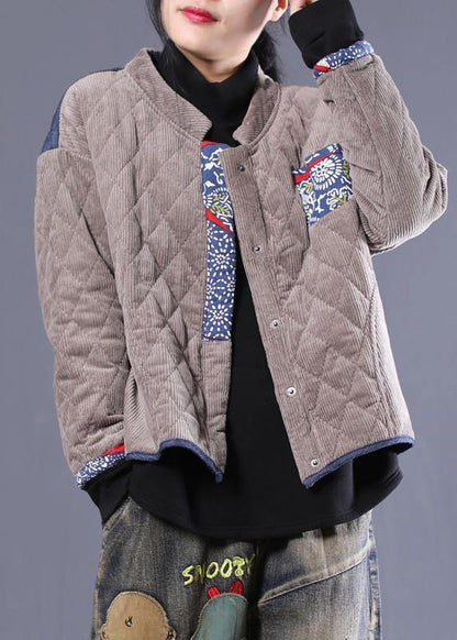 Jackets Overcoat Gray Patchwork Blue Stand Collar Parkas