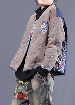 Jackets Overcoat Gray Patchwork Blue Stand Collar Parkas