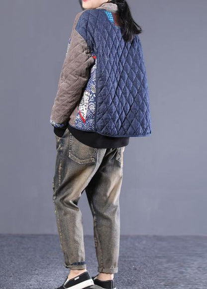 Jackets Overcoat Gray Patchwork Blue Stand Collar Parkas