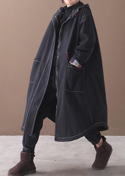 Clothing Jackets & Coats Hooded Overcoat Denim Black Two Pockets Parkas for