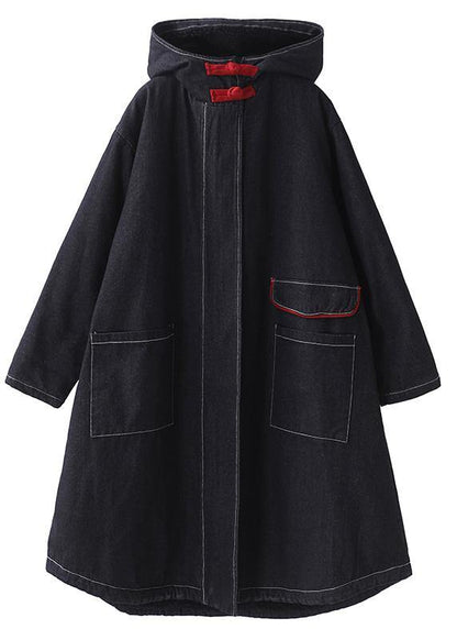 Clothing Jackets & Coats Hooded Overcoat Denim Black Two Pockets Parkas for