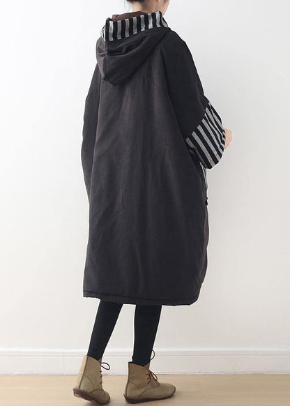 Clothing Warm Winter Coat Hooded Outwear Black Patchwork Coats