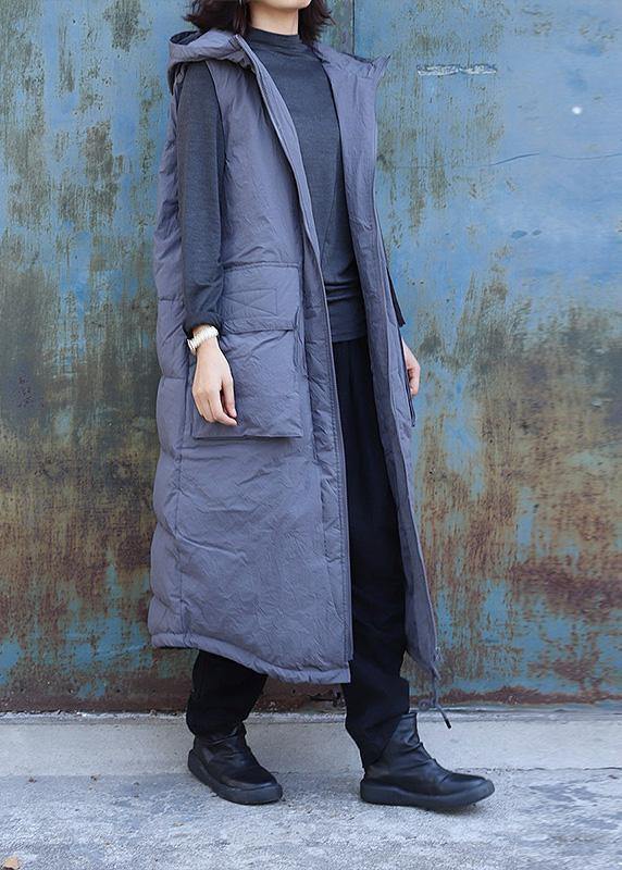 Clothing Winter Jacket Stand Collar Coats Dark Gray Hooded Sleeveless Coats