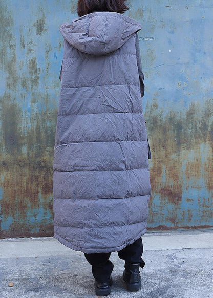 Clothing Winter Jacket Stand Collar Coats Dark Gray Hooded Sleeveless Coats