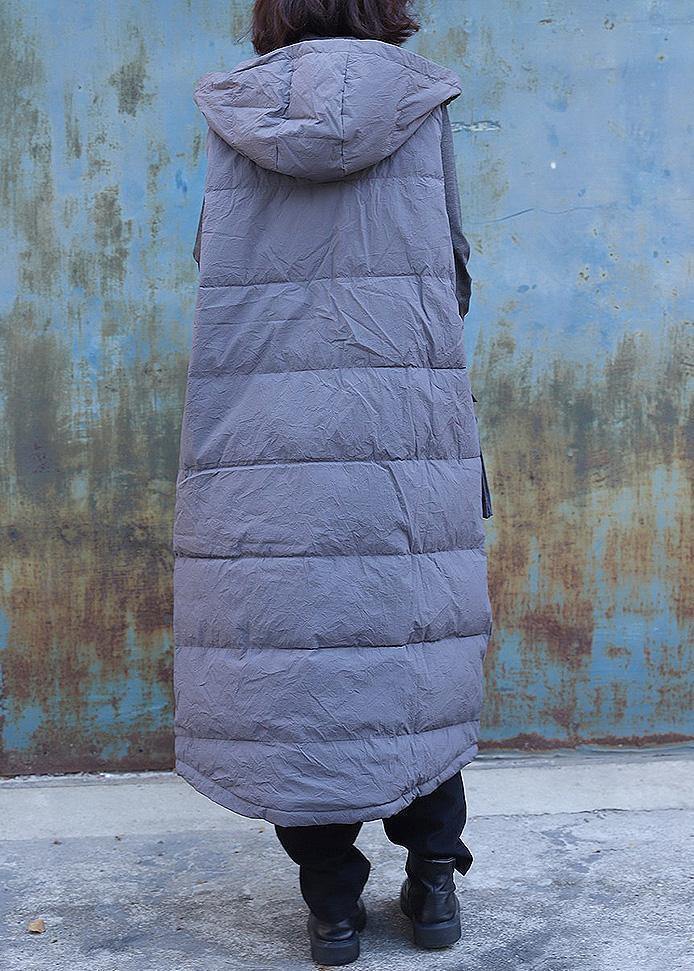 Clothing Winter Jacket Stand Collar Coats Dark Gray Hooded Sleeveless Coats