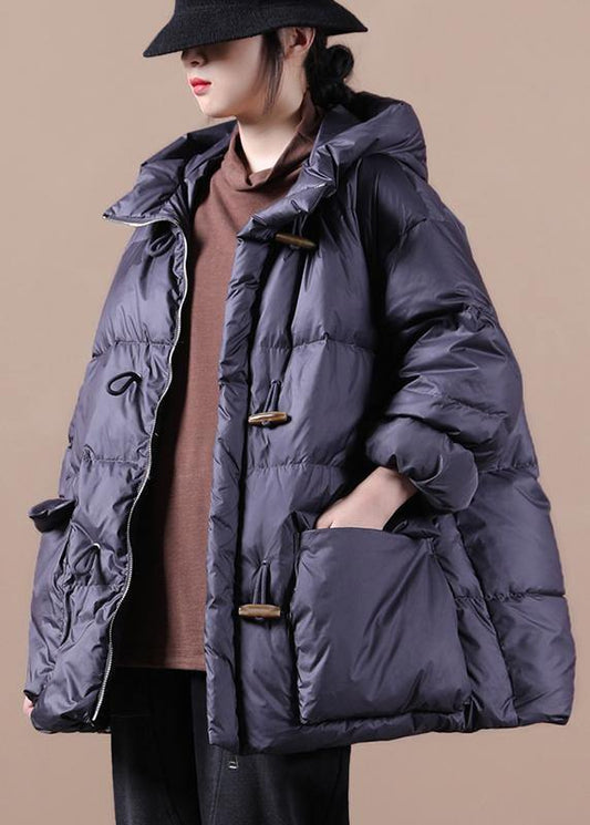 Down Jacket Black Hooded Pockets Goose Down Coat