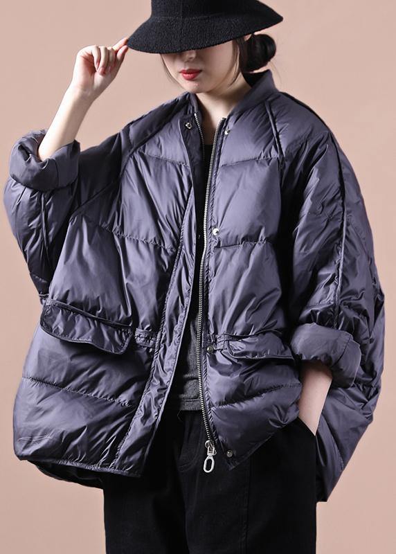 Parka Coats Purple Gray Pockets Zippered Warm Winter Coat