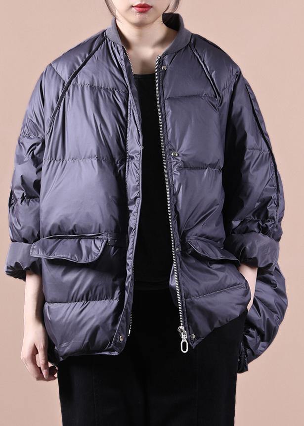 Parka Coats Purple Gray Pockets Zippered Warm Winter Coat