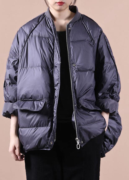 Parka Coats Purple Gray Pockets Zippered Warm Winter Coat