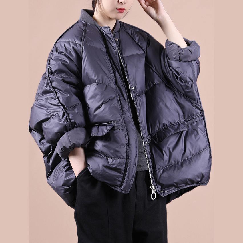 Parka Coats Purple Gray Pockets Zippered Warm Winter Coat