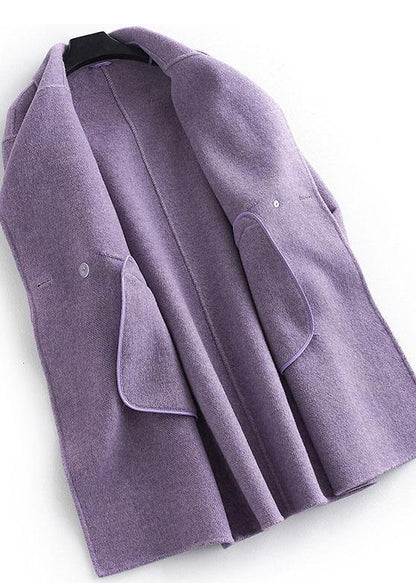 Pockets Outwear Khaki Notched Woolen Coat