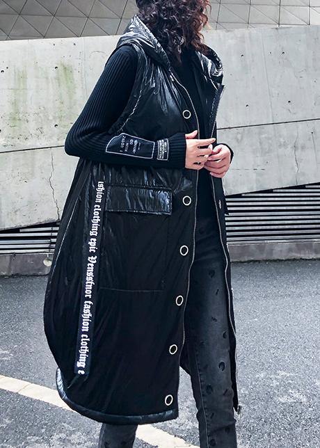 Sleeveless Warm Winter Coat Black Hooded Zippered Parka
