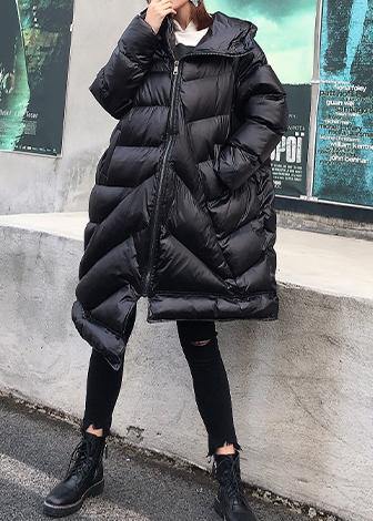 Winter Coats Black Hooded Zippered Parkas