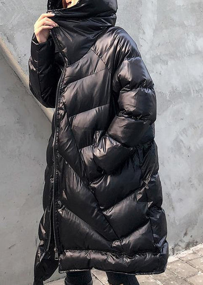 Winter Coats Black Hooded Zippered Parkas