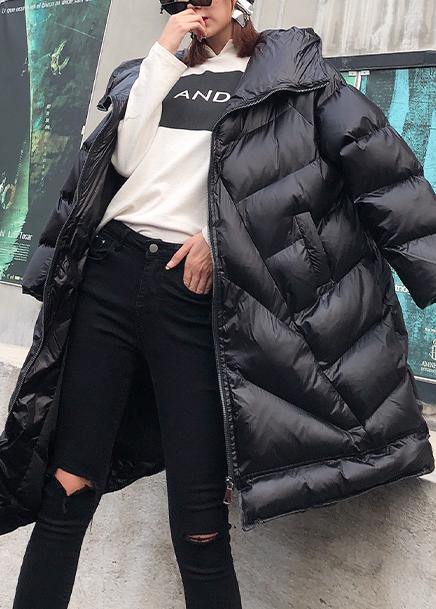 Winter Coats Black Hooded Zippered Parkas