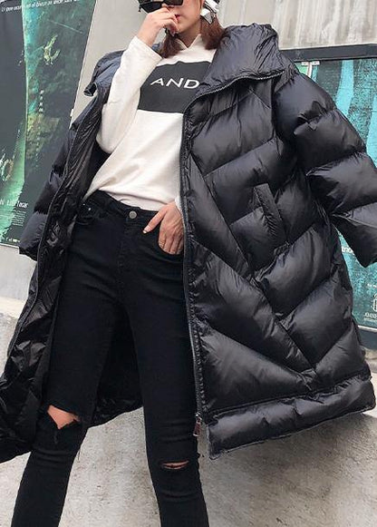 Winter Coats Black Hooded Zippered Parkas