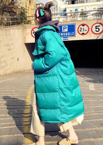 Winter Jacket Coats Green Stand Collar Cinched Down Coat Winter