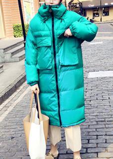 Winter Jacket Coats Green Stand Collar Cinched Down Coat Winter