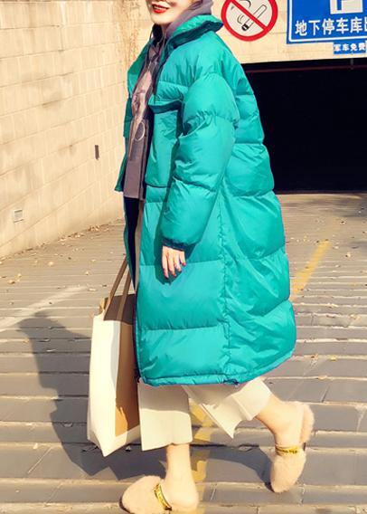 Winter Jacket Coats Green Stand Collar Cinched Down Coat Winter