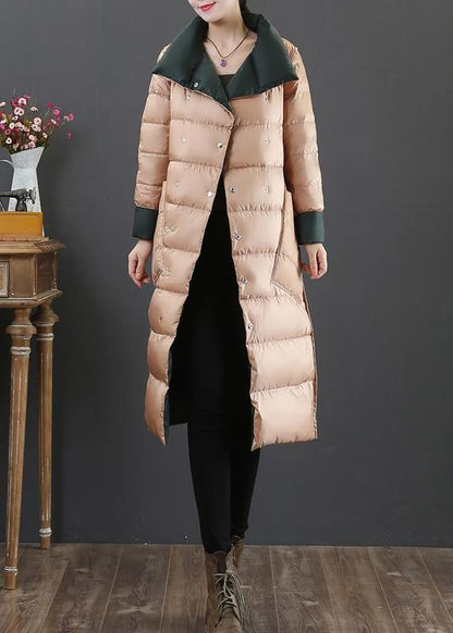 Parka Overcoat Blackish Green Stand Collar Pockets Duck Down Coat