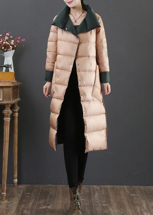 Parka Overcoat Blackish Green Stand Collar Pockets Duck Down Coat