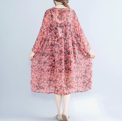Red Chiffon Dress Clothing Dresses Long Sleeve Two Pieces and Cotton Sleeveless Dress