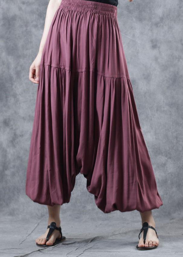 Red Linen Cinched Pants Harem Pants