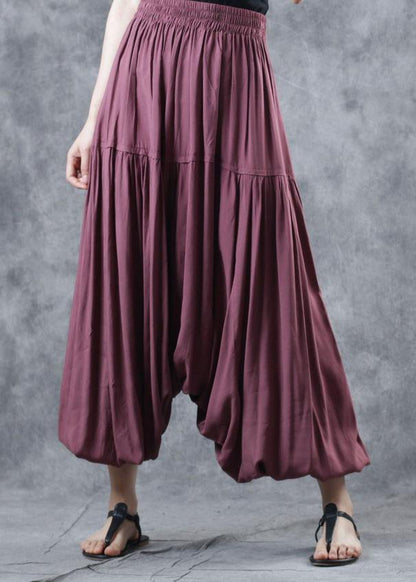 Red Linen Cinched Pants Harem Pants