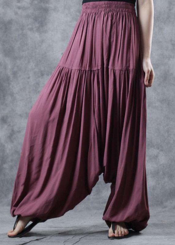 Red Linen Cinched Pants Harem Pants