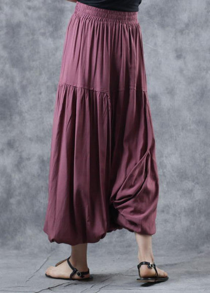 Red Linen Cinched Pants Harem Pants