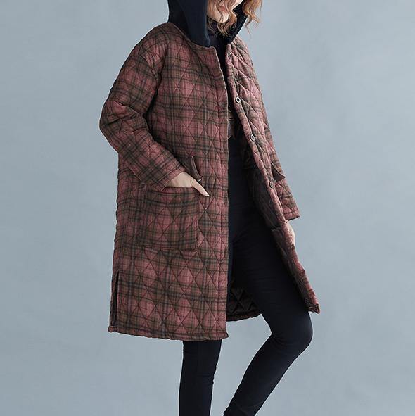 Red Plaid Coat Coats Hooded Pockets Overcoat